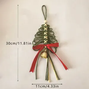 Ornement suspendu sapin de Noël tissé à la main avec nœud rouge et cloche d'or