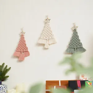 Suspension murale sapin de Noel en macrame fait main style boheme decoration fetes