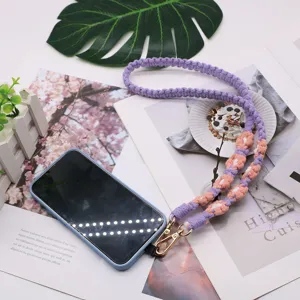 Handmade Woven Daisy Phone Lanyard Strap Cotton Rope Mobile Phone Chain With Gold Alloy Double Buckles For Women Bag Shoulder Strap