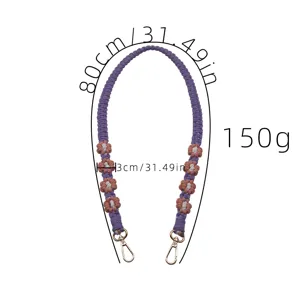 Hand-woven purple daisy phone lanyard strap with dual metal clasps and size markings
