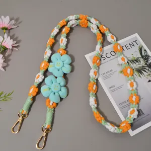 Böhmische gewebte Gänseblümchen Handykette, bunter geflochtener Gurt mit schönen Blumen.