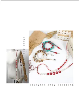 Detail of handmade Bohemian woven flower straps for phone or camera, sweet style