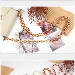 Detailed macro view of handmade floral braided strap for bags and mobile phones application