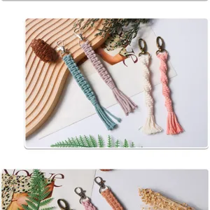 Handmade macrame keychain wristlet cute bohemian woven bag charm braided lanyard accessory gift