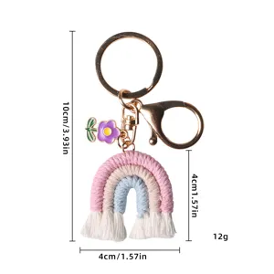 Handmade crochet rainbow keychain with pastel tassel and flower charm