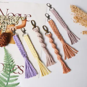 Bohemian Handmade Braided Rope Keychain Tassel Bag Charm Nordic Style Metal Alloy Key Ring Phone Hanging Accessory Gift