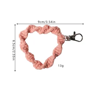 Handmade pink woven heart phone lanyard wrist strap with metal clasp and 13g weight