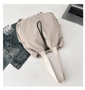 Casual nylon backpack large capacity school bag trendy daily commuter daypack beige