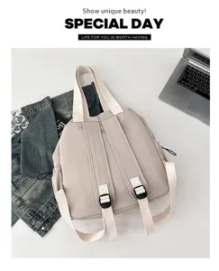Casual nylon backpack for women daily commute minimalist stylish school bag light beige