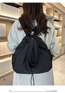 Korean style large capacity nylon black backpack casual commuter school bag for students