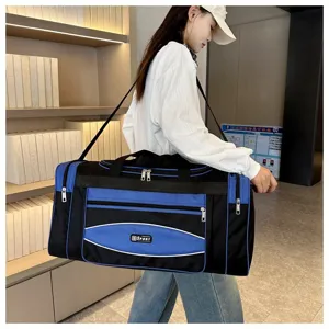 Grand sac de sport voyage capacite fitness entrainement exterieur noir et bleu durable.