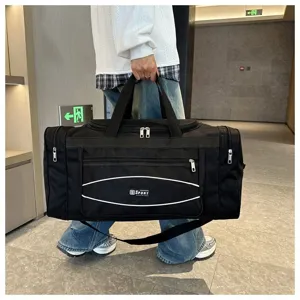 Grand sac de voyage de sport noir pour la musculation et l'extérieur avec poches multiples.