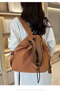 Casual nylon backpack for women large capacity daily commute school book bag brown color stylish