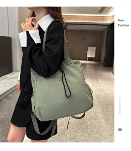 Casual nylon backpack large capacity multi-functional school bag for women daily commute green