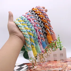Multicolor Cotton Rope Woven Keychain Wrist Strap Cute Phone Lanyard Bag Charm Handcrafted Braided Key Ring Jewelry Gift