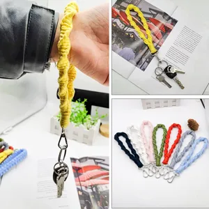 Handmade Woven Wrist Keychain Portable Polyester Fabric Key Ring Creative Cute Bag Pendant Car Key Accessory