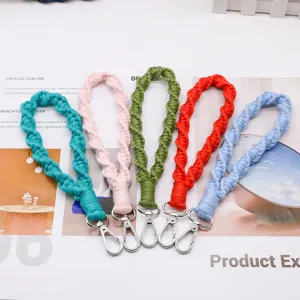 Handmade woven wrist keychain strap colorful cute lanyard for keys and phone 5 colors