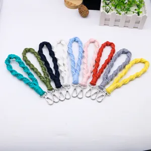 Handmade woven wrist keychain strap colorful key holder portable braided lanyard accessories