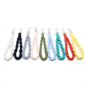 Colorful handmade woven wrist keychain strap set, portable braided lanyard for keys and bags.