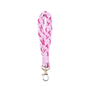 Colorful braided cotton rope wristlet keychain, cute phone lanyard and bag charm accessory.