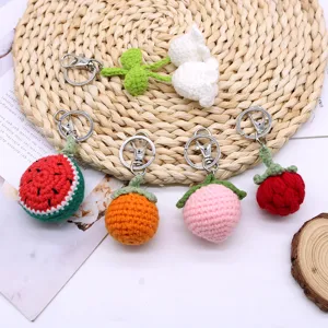Handgefertigter Gestrickter Frucht Schlüsselanhänger Süß Gehäkelt Wolle Erdbeere Wassermelone Tasche Dekoration Ornamente