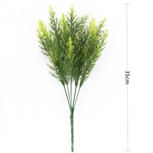 Artificial green pine needle branch detail with 35cm length scale for holiday decor