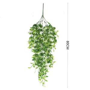 Artificial hanging green plant vine 80cm faux pea pod for indoor wall home decor.
