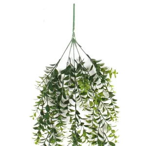 Detailed view of the realistic green leaves on an artificial hanging Persian leaf vine
