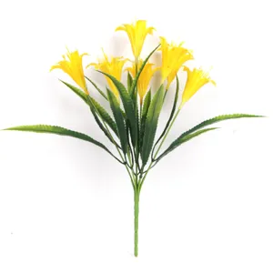 Bouquet de fleurs artificielles en soie jaune vue détaillée pour décoration de jardin.