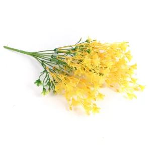 Fleurs de Colza Jaunes Artificielles 7 Branches Bouquet de Fausse Fleur Pastorale Avec Feuilles Vertes Pour Décor de Jardin Maison Extérieur