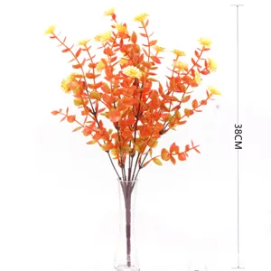 Gedetailleerd overzicht van kunstmatige herfstvaren met gele bloemen, hoogte 38 cm