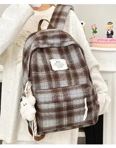 Vintage plaid backpack for women retro aesthetic autumn winter school bag stylish casual daypack
