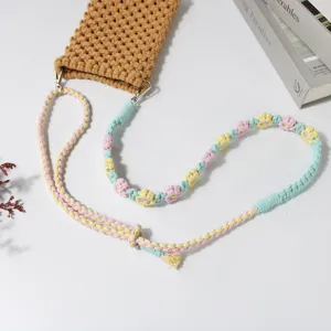 Handmade bohemian daisy woven phone strap with adjustable shoulder lanyard design
