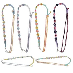 Adjustable Bohemian handmade macrame daisy flower lanyards for cellphones and bags