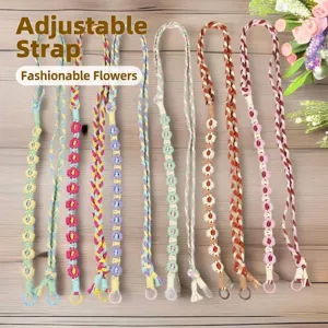 Bohemian Handmade Woven Phone Lanyard Bag Strap With Flower Pattern Adjustable Crossbody Mobile Phone Chain For Women Camera Strap