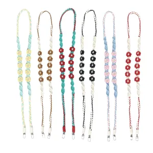Six multi-colored bohemian woven daisy flower phone lanyards for crossbody and neck wear