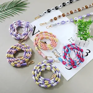 Bohemian Woven Cotton Daisy Phone Lanyard Crossbody Neck Strap For Women Handmade Floral Phone Chain Keychain Bag Accessory