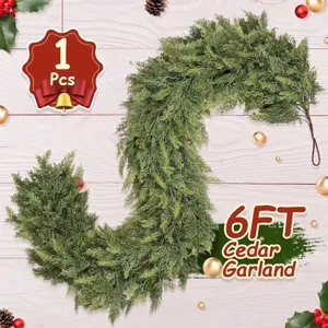 Artificial Christmas Cedar Garland Realistic Soft Glue Pine Needle Rattan For Fireplace Staircase Home Decor Festive Greenery