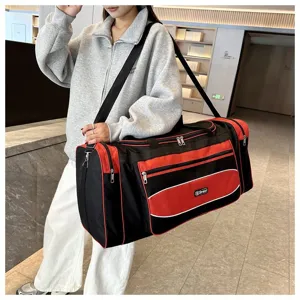 Grand sac de sport et de voyage imperméable grande capacité avec bandoulière noir et rouge