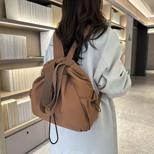 Korean style large capacity nylon backpack casual commuter school bag brown stylish design