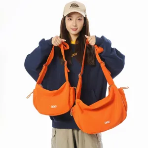 Stylish large capacity orange nylon crossbody dumpling bag for casual daily travel and sports