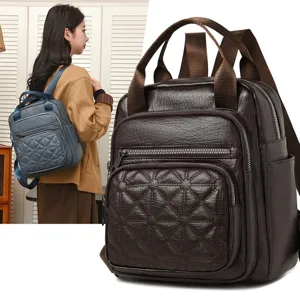 Femmes Casual Cuir PU Sac à Dos Minimaliste Matelassé Voyage Daypack Imperméable École Bookbag Chic Sac à Main