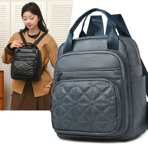 Sac à Dos Femme en Cuir PU Casual Voyage Cartable Scolaire Poches Multiples Sac