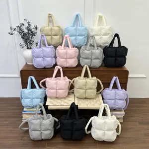 Large quilted puffer tote bags in multiple pastel colors for autumn and winter collection