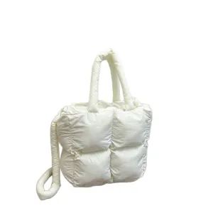 Large capacity white quilted puffy tote bag for autumn and winter casual fashion style