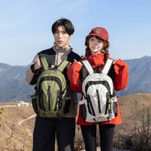 Outdoor lifestyle view of lightweight hiking backpacks shown in a scenic mountain landscape