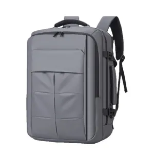 Professionele grijze zakelijke laptoprugzak met USB-oplaadpoort en zeer grote capaciteit.