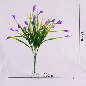 Close-up detail of 5-pronged artificial purple calla lily with 38cm height markings