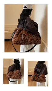 Borsa tote spalla viaggio fitness stampa leopardo moda donna con piccola tasca uso quotidiano