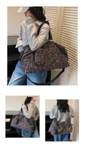 Borsa da viaggio leopardata da donna grande capacità borsa a tracolla tote bag fitness